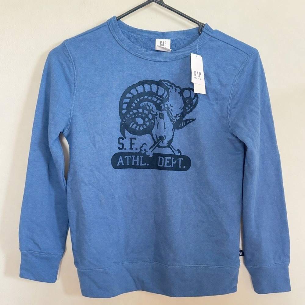 Gap Kids Blue SF Athl Dept Ram Graphic Crewneck Sweatshirt Size S 6/7 NWT